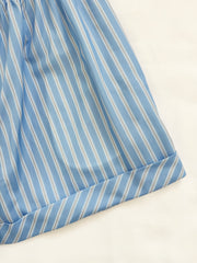 Wide Leg Striped Cotton Poplin Shorts